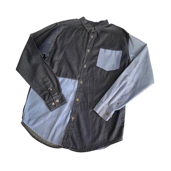 Via Penny Lane Reworked Apparel | TLC Graphic Upcycled Chambray Button Up Shirt - Picture 2 of 10